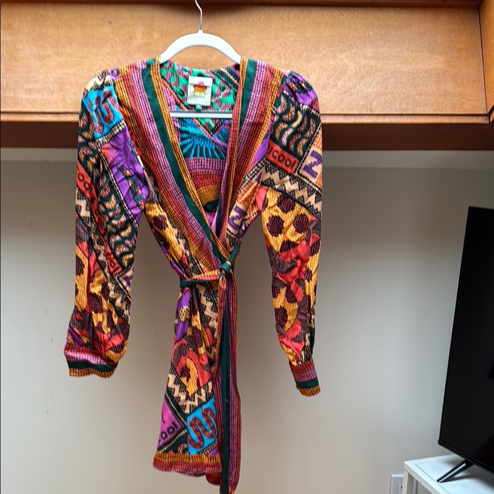 FARM Rio Red and Orange Geometric Cardigan Sweater